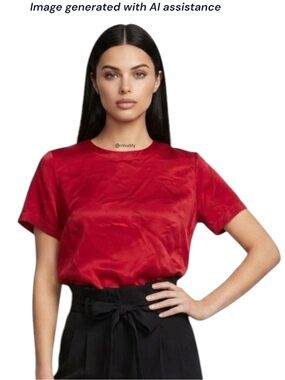 VTG Anna & Frank petite S red short sleeve silk blouse